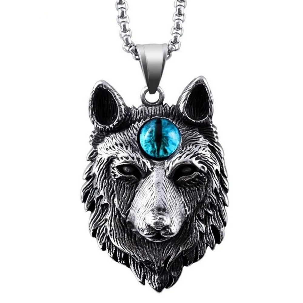 New Punk Devil Wolf Blue Eyed Necklace Unisex